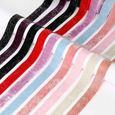 chất lượng  Shinny Glitter Silver Gold Velvet Ribbon 10mm-38mm Luxury Velvet Ribbon nhà máy sản xuất