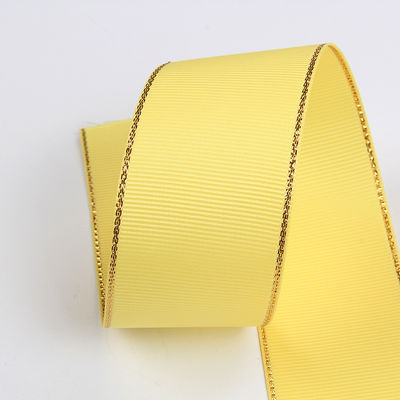 2.5cm Polyester Gold Edge Double Face Grosgrain Ribbon cho cây Giáng sinh và tay cầm túi