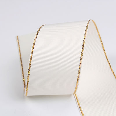 2.5cm Polyester Gold Edge Double Face Grosgrain Ribbon cho cây Giáng sinh và tay cầm túi