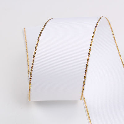 2.5cm Polyester Gold Edge Double Face Grosgrain Ribbon cho cây Giáng sinh và tay cầm túi