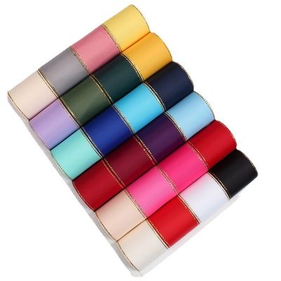 2.5cm Polyester Gold Edge Double Face Grosgrain Ribbon cho cây Giáng sinh và tay cầm túi