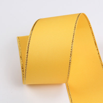 2.5cm Polyester Gold Edge Double Face Grosgrain Ribbon cho cây Giáng sinh và tay cầm túi