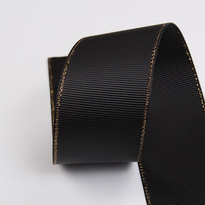 2.5cm Polyester Gold Edge Double Face Grosgrain Ribbon cho cây Giáng sinh và tay cầm túi