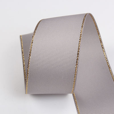 2.5cm Polyester Gold Edge Double Face Grosgrain Ribbon cho cây Giáng sinh và tay cầm túi