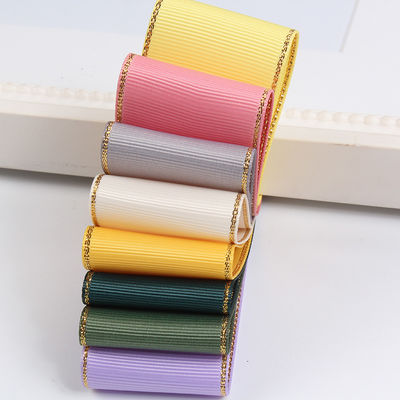 2.5cm Polyester Gold Edge Double Face Grosgrain Ribbon cho cây Giáng sinh và tay cầm túi