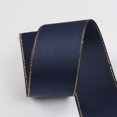 2.5cm Polyester Gold Edge Double Face Grosgrain Ribbon cho cây Giáng sinh và tay cầm túi