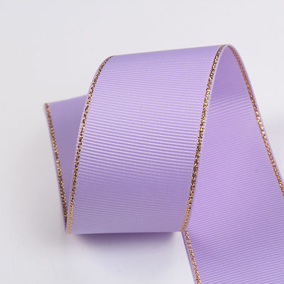 2.5cm Polyester Gold Edge Double Face Grosgrain Ribbon cho cây Giáng sinh và tay cầm túi