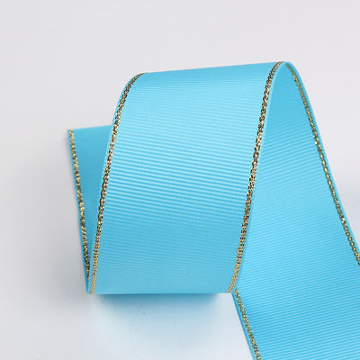 2.5cm Polyester Gold Edge Double Face Grosgrain Ribbon cho cây Giáng sinh và tay cầm túi