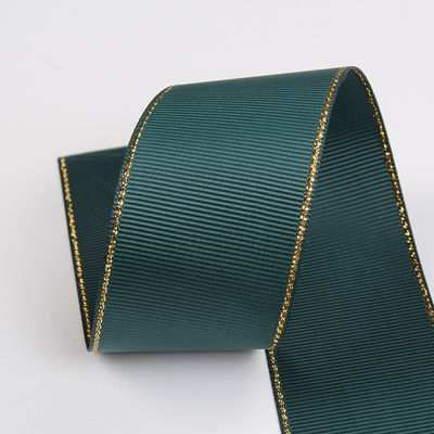 2.5cm Polyester Gold Edge Double Face Grosgrain Ribbon cho cây Giáng sinh và tay cầm túi