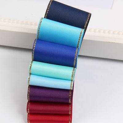 2.5cm Polyester Gold Edge Double Face Grosgrain Ribbon cho cây Giáng sinh và tay cầm túi