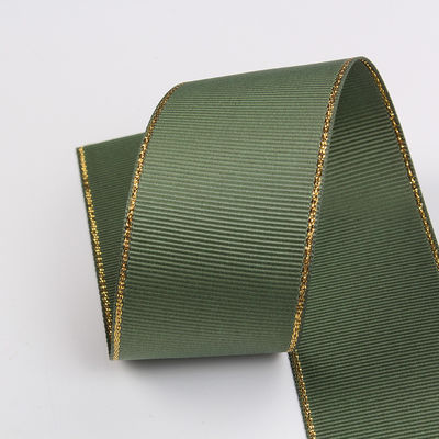 2.5cm Polyester Gold Edge Double Face Grosgrain Ribbon cho cây Giáng sinh và tay cầm túi
