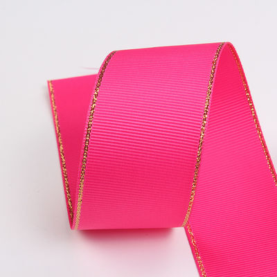 2.5cm Polyester Gold Edge Double Face Grosgrain Ribbon cho cây Giáng sinh và tay cầm túi