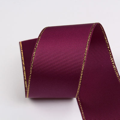 2.5cm Polyester Gold Edge Double Face Grosgrain Ribbon cho cây Giáng sinh và tay cầm túi