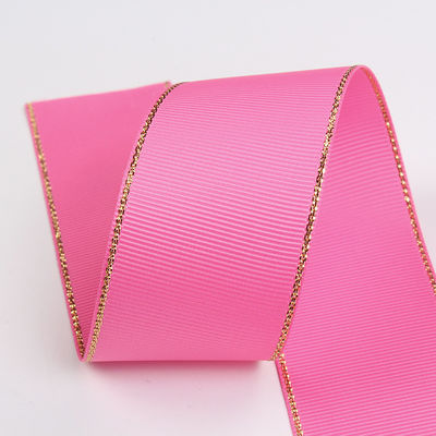 2.5cm Polyester Gold Edge Double Face Grosgrain Ribbon cho cây Giáng sinh và tay cầm túi