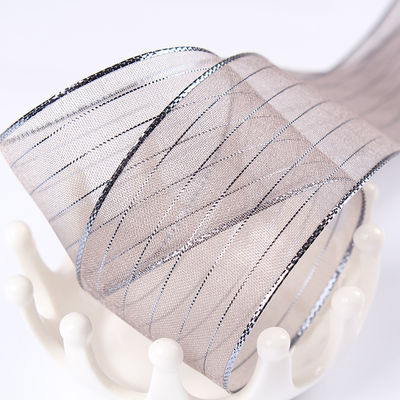 10mm-25mm Gold Line Polyester Organza Ribbon cho gói quà tặng và hộp đóng gói hoặc băng