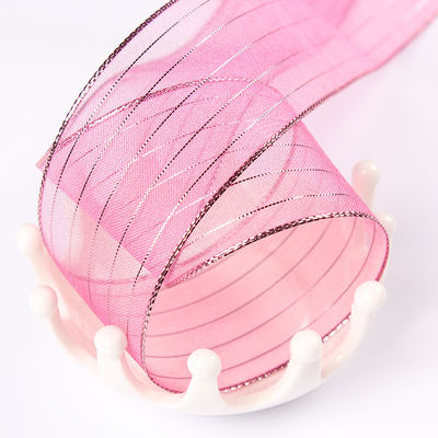 10mm-25mm Gold Line Polyester Organza Ribbon cho gói quà tặng và hộp đóng gói hoặc băng