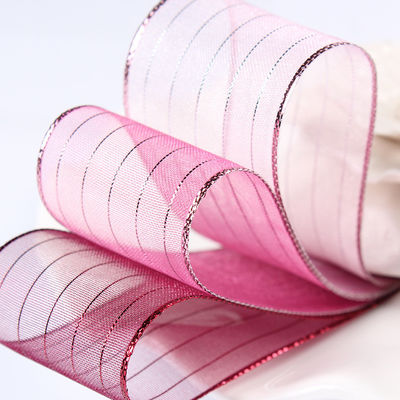 10mm-25mm Gold Line Polyester Organza Ribbon cho gói quà tặng và hộp đóng gói hoặc băng