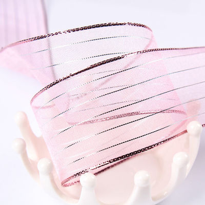 10mm-25mm Gold Line Polyester Organza Ribbon cho gói quà tặng và hộp đóng gói hoặc băng