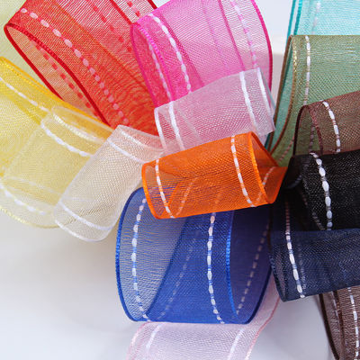 25mm cho 38mm đan cạnh Polyester Organza Ribbon cho gói quà hoa