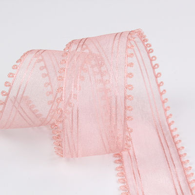 16mm-38mm Rolls Of Organza Ribbon Double Circle Edge Red Sheer Ribbon