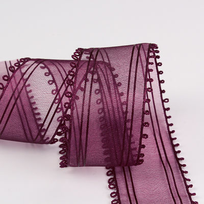 16mm-38mm Rolls Of Organza Ribbon Double Circle Edge Red Sheer Ribbon