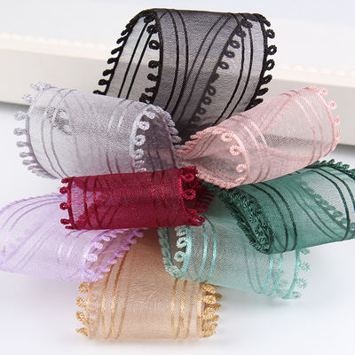 16mm-38mm Rolls Of Organza Ribbon Double Circle Edge Red Sheer Ribbon