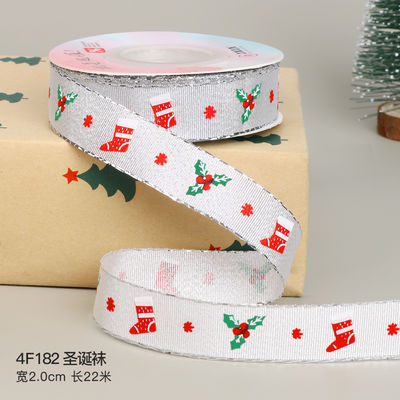 2cm 2,5cm Christmas Printed Ribbons ISO14001 Đăng ký cá nhân Xmas Ribbon