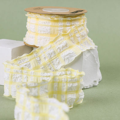 Hàn Quốc Lattice Blue And White Gingham Ribbon 38mm Polyester Pink Tartan Ribbon