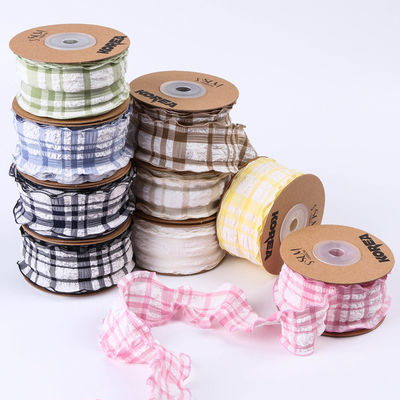 Hàn Quốc Lattice Blue And White Gingham Ribbon 38mm Polyester Pink Tartan Ribbon