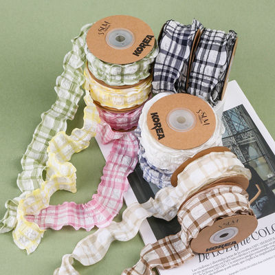 Hàn Quốc Lattice Blue And White Gingham Ribbon 38mm Polyester Pink Tartan Ribbon
