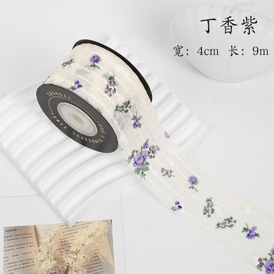Dây hoa in dải Organza cá nhân 4cm Dây Organza Flora Ivory