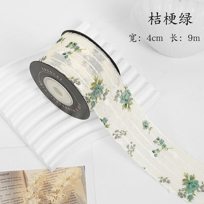 Dây hoa in dải Organza cá nhân 4cm Dây Organza Flora Ivory