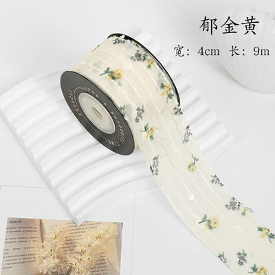 Dây hoa in dải Organza cá nhân 4cm Dây Organza Flora Ivory