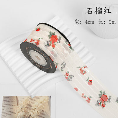 Dây hoa in dải Organza cá nhân 4cm Dây Organza Flora Ivory