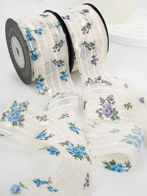 Dây hoa in dải Organza cá nhân 4cm Dây Organza Flora Ivory