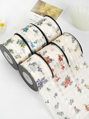 Dây hoa in dải Organza cá nhân 4cm Dây Organza Flora Ivory