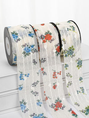 Dây hoa in dải Organza cá nhân 4cm Dây Organza Flora Ivory