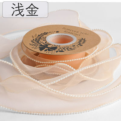 40mm Pearl Edge Polyester Organza Ribbon để đóng gói quà tặng sang trọng
