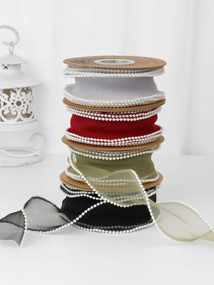 40mm Pearl Edge Polyester Organza Ribbon để đóng gói quà tặng sang trọng