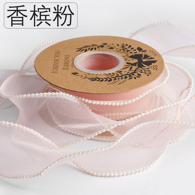 40mm Pearl Edge Polyester Organza Ribbon để đóng gói quà tặng sang trọng