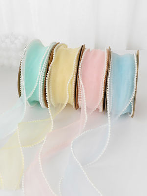 40mm Pearl Edge Polyester Organza Ribbon để đóng gói quà tặng sang trọng