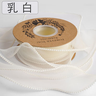 40mm Pearl Edge Polyester Organza Ribbon để đóng gói quà tặng sang trọng