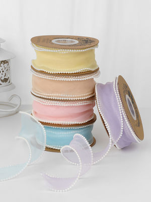40mm Pearl Edge Polyester Organza Ribbon để đóng gói quà tặng sang trọng