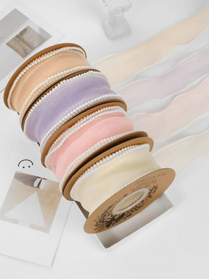 40mm Pearl Edge Polyester Organza Ribbon để đóng gói quà tặng sang trọng