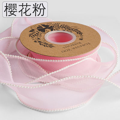 40mm Pearl Edge Polyester Organza Ribbon để đóng gói quà tặng sang trọng