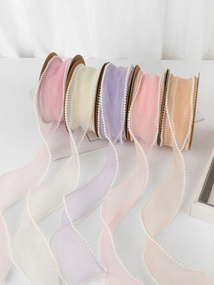 40mm Pearl Edge Polyester Organza Ribbon để đóng gói quà tặng sang trọng