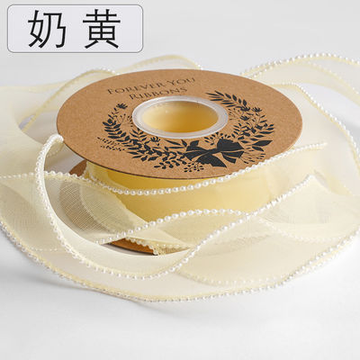 40mm Pearl Edge Polyester Organza Ribbon để đóng gói quà tặng sang trọng