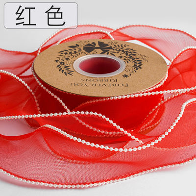 40mm Pearl Edge Polyester Organza Ribbon để đóng gói quà tặng sang trọng