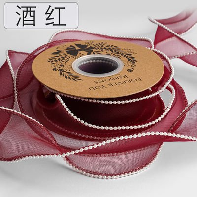 40mm Pearl Edge Polyester Organza Ribbon để đóng gói quà tặng sang trọng