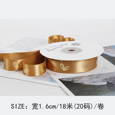 16mm Heart Pattern Gold Foil Printed Ribbon cho gói quà tặng và trang trí